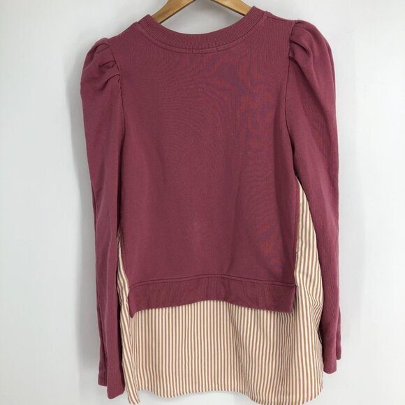 Anthropologie Maeve Pink Layered Long Puff Sleeve Tunic Sweatshirt Size M - Picture 4 of 16
